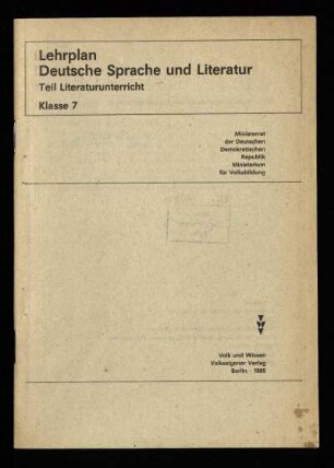 1985: Teil Literaturunterricht, Klasse 7