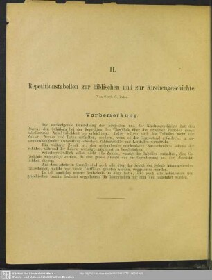 Repetitionstabellen zur biblischen und Kirchengeschichte I. Teil