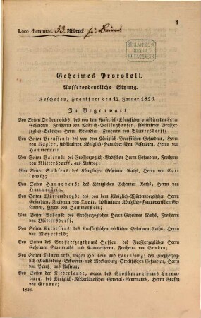 Protokolle der Deutschen Bundesversammlung. [11.] 1826 = 12. Jan. - 28. Dez.