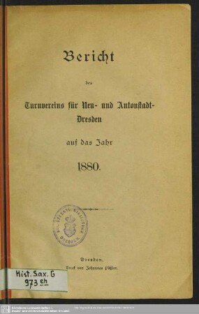 1880: Bericht des Turnvereins für Neu- und Antonstadt-Dresden