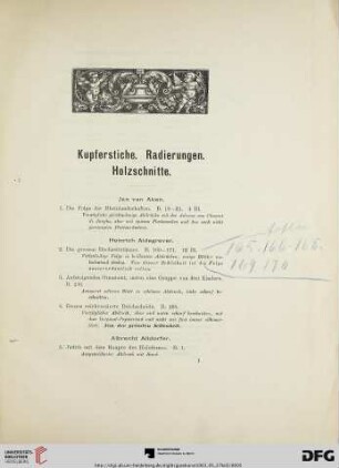 Kupferstiche. Radierungen. Holzschnitte (Nr. 1-844)