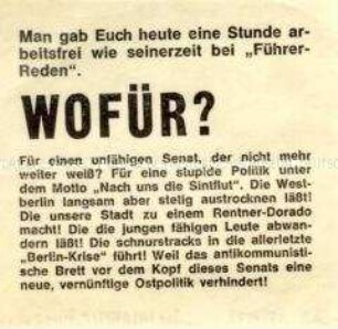 Handzettel gegen die Ost-Politik des Berliner Senats