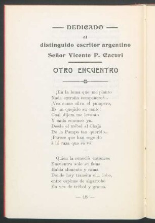 Otro encuentro : Dedicado al distinguido escritor argentino Señor Vicente P. Cacuri