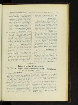Litterarisches Vademekum für Entomologen und wissenschaftliche Sammler.