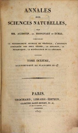 Annales des sciences naturelles. 10, 10. 1827