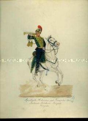 Uniformdarstellung, Trompeter der Reitenden Artillerie-Brigade zu Pferd, Sachsen, 1846/1849.