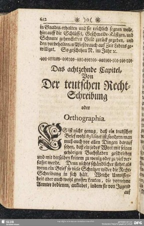 Das achtzehnde Capitel, Von Der teutschen Recht-Schreibung oder Orthographia