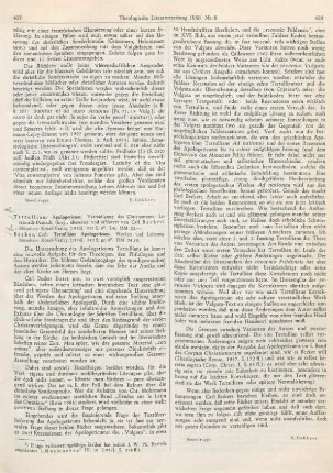 437-438 [Rezension] Tertullianus, Quintus Septimius Florens, Apologeticum