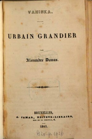 Vaninka : Urbain Grandier. Par Alexandre Dumas