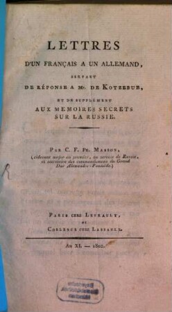 Lettres d'un Français à un Allemand