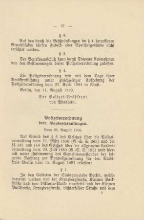 Polizeiverordnung, betr. Baubeschränkungen