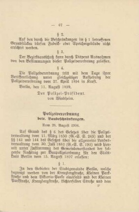 Polizeiverordnung, betr. Baubeschränkungen