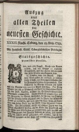 XXXIII. Nachl. Coburg, den 18. Aug. 1759.