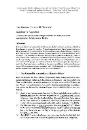 Syndese vs. Asyndese. Konnektoren und andere Wegweiser für die Interpretation semantischer Relationen in Texten
