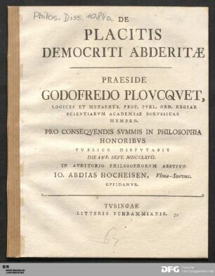 De Placitis Democriti Abderitæ