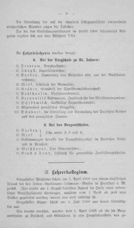 III. Lehrerkollegium