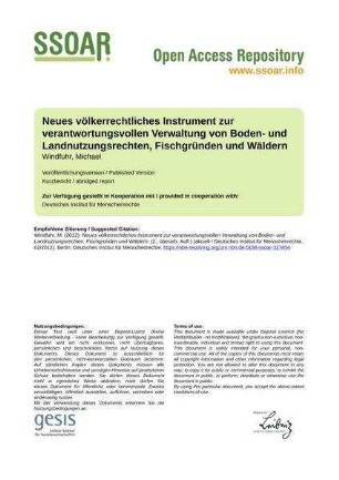 Neues völkerrechtliches Instrument zur verantwortungsvollen Verwaltung von Boden- und Landnutzungsrechten, Fischgründen und Wäldern