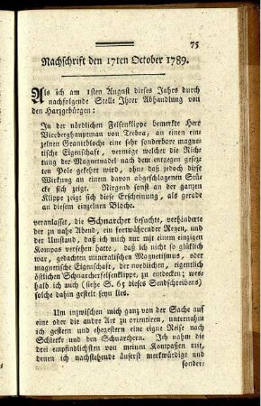 Nachschrift den 17ten October 1789.