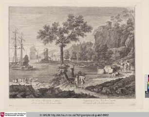 [Landschaft mit Schiffen vor Anker in einer Bucht]
