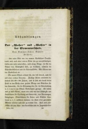 ¬Das¬ "Woher" und "Wohin" in der Elementarschule : (Beschluß)