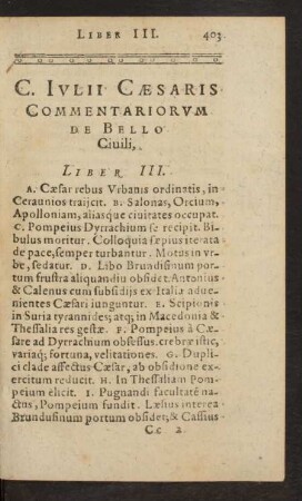 C. Iulii Caesaris Commentariorum De Bello Civili, Liber III.