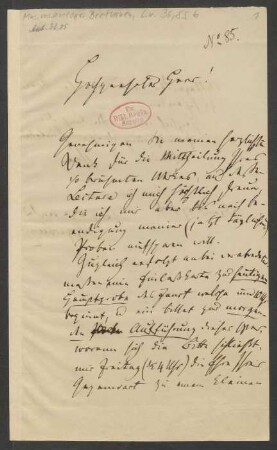 Brief an Anton Schindler : o.D. [1843, ermittelt]