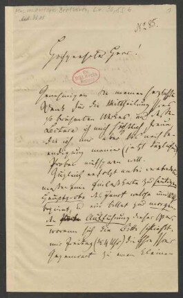 Brief an Anton Schindler : o.D. [1843, ermittelt]