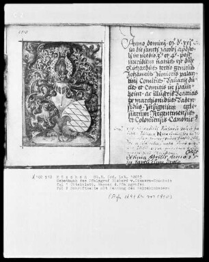 Die sieben Bußpsalmen - Gebetbuch des Pfalzgrafen Richard von Simmern-Sponheim — Wappen des Pfalzgrafen von Pfalz-Simmern, Folio 1verso