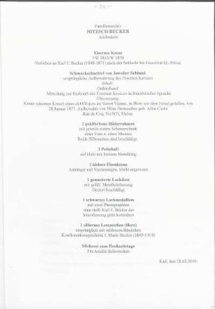 Familienarchiv Nitzsch/Becker Andenken