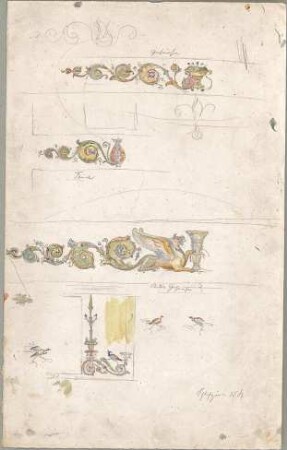 Seeberger, Gustav; München; Residenz, Königsbau, Zeichnungen - Schlafzimmer des Königs (Details)