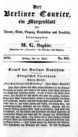 No. 961, Freitag, den 16. April 1830