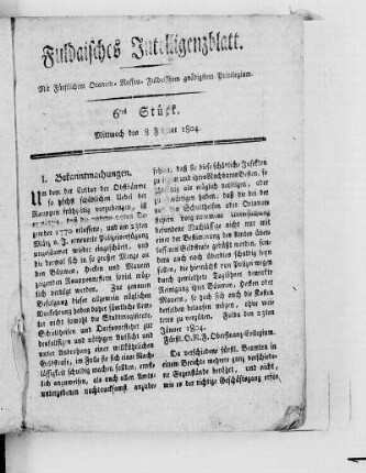 6tes Stück, Ausgabe vom 8. Februar 1804
