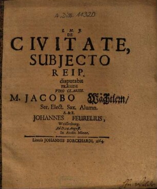 De Civitate, Subjecto Reip.