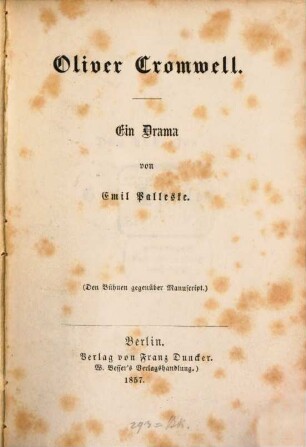 Oliver Cromwell : Ein Drama