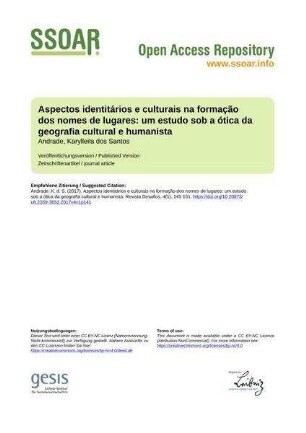 Aspectos identitários e culturais na formação dos nomes de lugares: um estudo sob a ótica da geografia cultural e humanista