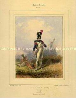 Uniformdarstellung, Gemeiner des Grenadier-Regiments des Kaiserlichen Garde, Kaiserreich Frankreich, 1804/1812. Tafel Nr. 191 aus: Galerie Militaire.