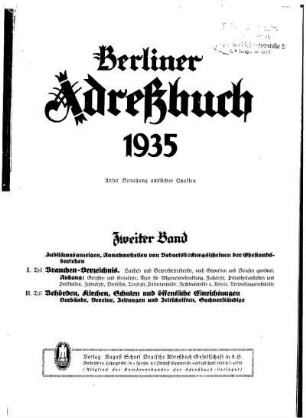 Berliner Adreßbuch 1935 Zweiter Band