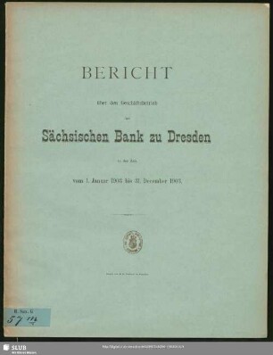 1903: Bericht : über das ... Geschäftsjahr ...