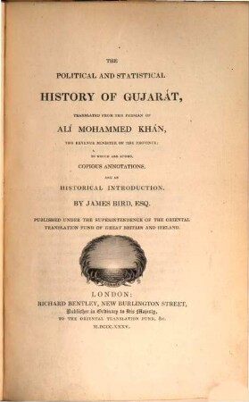 The political and statistical history of Gujarát