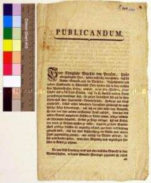 Verordnung von Friedrich II. König von Preußen betreffend die Aufspaltung eines Handwerks in verschiedene Wanderschaften