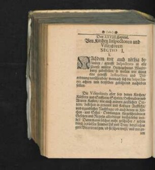 Das XXVIII. Capitul. Von Kirchen Inspectoren und Visitatoren. Sectio I. - III.