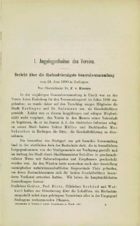Bericht über die fünfundvierzigste Generalversammlung vom 24. Juni 1890 in Esslingen