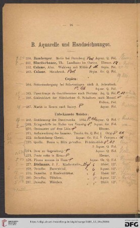B. Aquarelle und Handzeichnungen (Nr. 260 - 362)