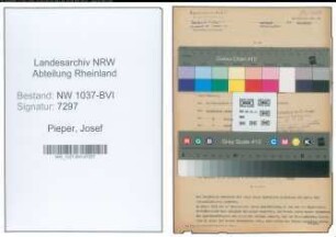 Entnazifizierung Josef Pieper , geb. 14.02.1899 (Techniker)