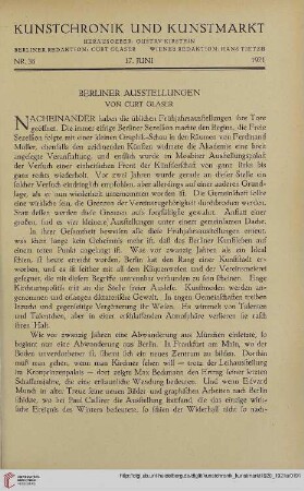 Neue Folge 32 = Jahrgang 56: Berliner Ausstellungen