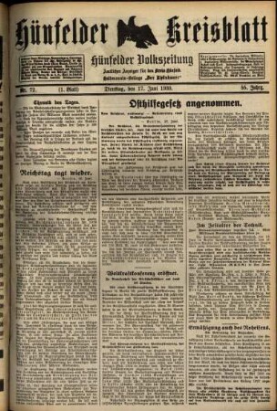 Erste Ausgabe vom Dienstag, den 17. Juni 1930.