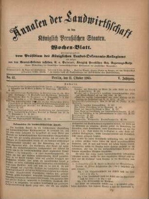 No. 41. Berlin, den 11. Oktober 1865. V. Jahrgang.