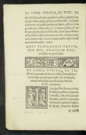 De Libris Utriusque Testamenti, partim reiectis, aut non fine contradictione admissis, partim apocryphis. Ex Athanasio, tametsi mihi suspectus est titulus, Eras. Rot. interprete.