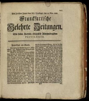 Num. XLI. Dienstags, den 23. May. 1747 - Num. L. Freytags, den 23. Junii. 1747