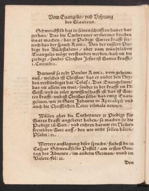 Vom Evangelio/ und Ursprung des Glaubens.